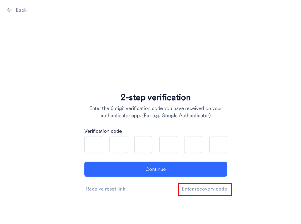 Enter a 2-step recovery code link