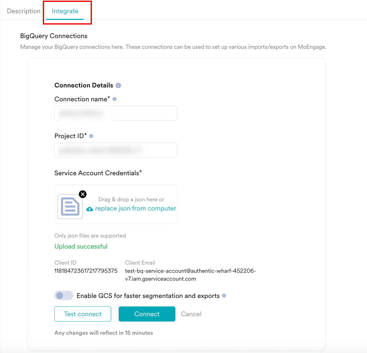BigQuery connection form