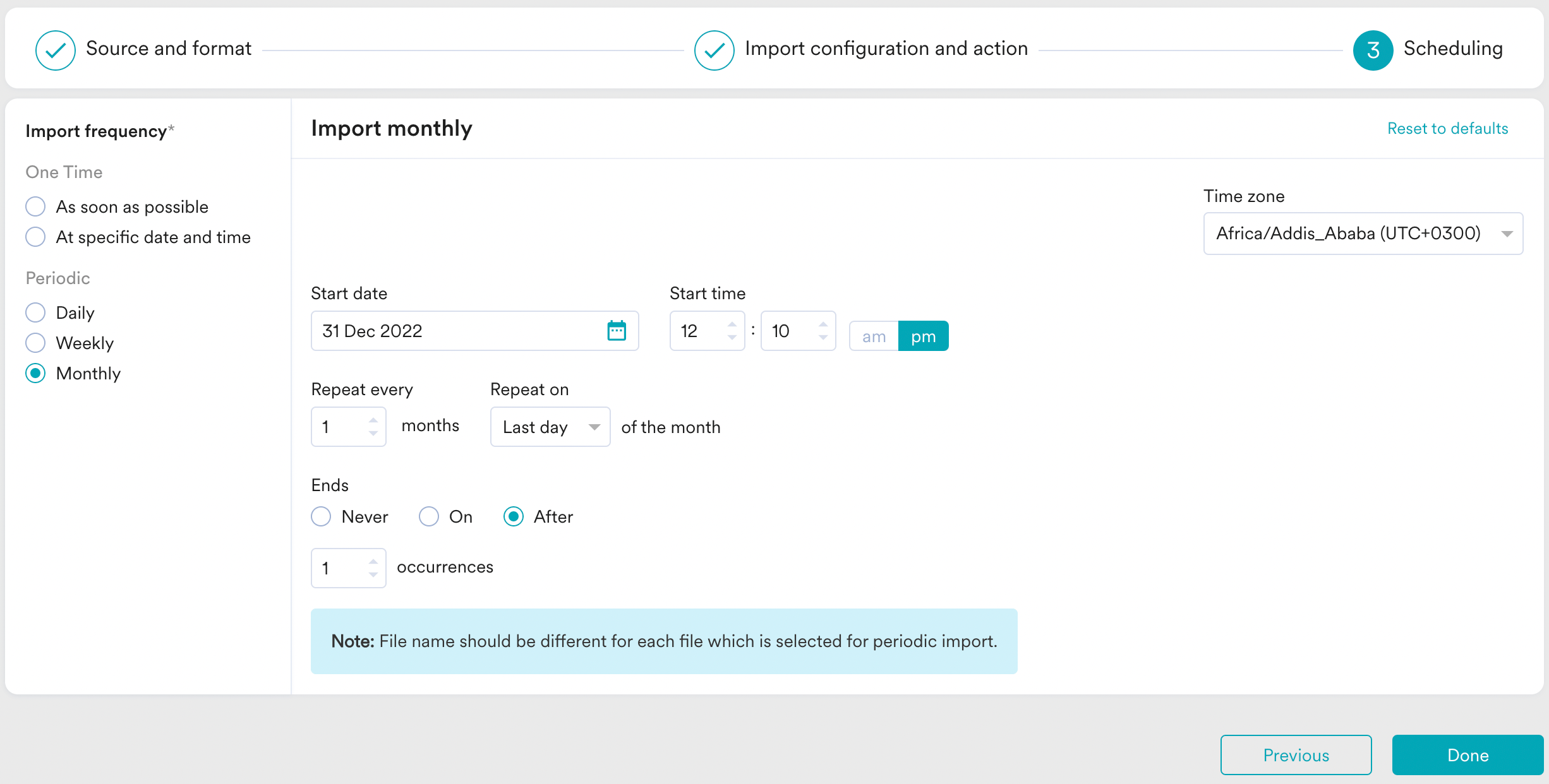 Select import frequency slider
