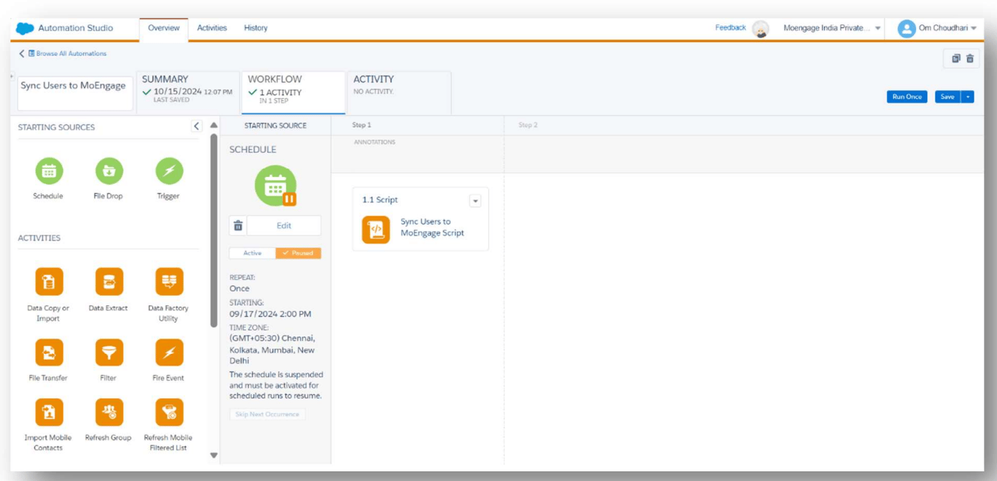 User Sync Automation configuration with daily schedule