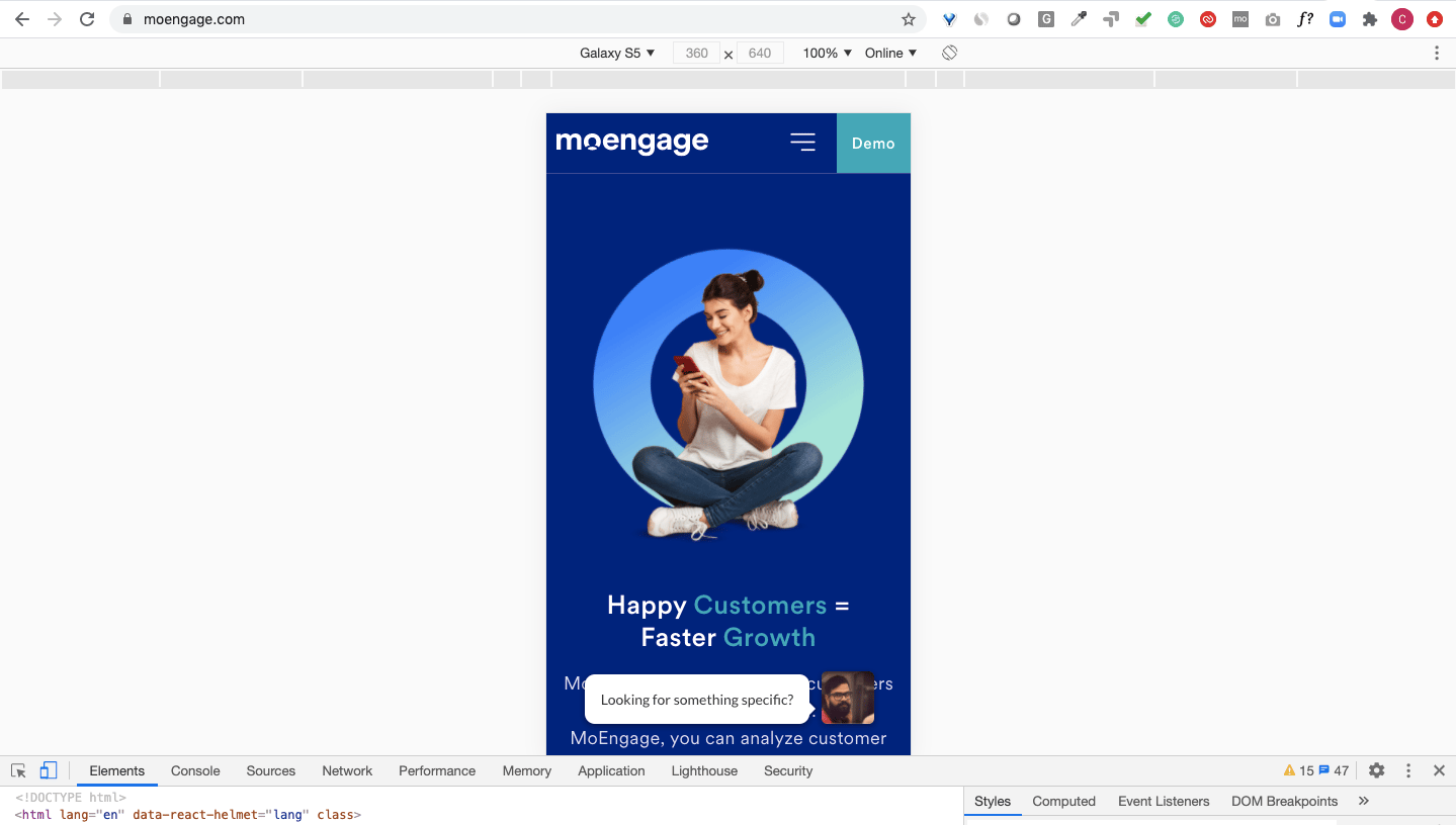 Screenshot showing how to switch to mobile view in Chrome developer tools.