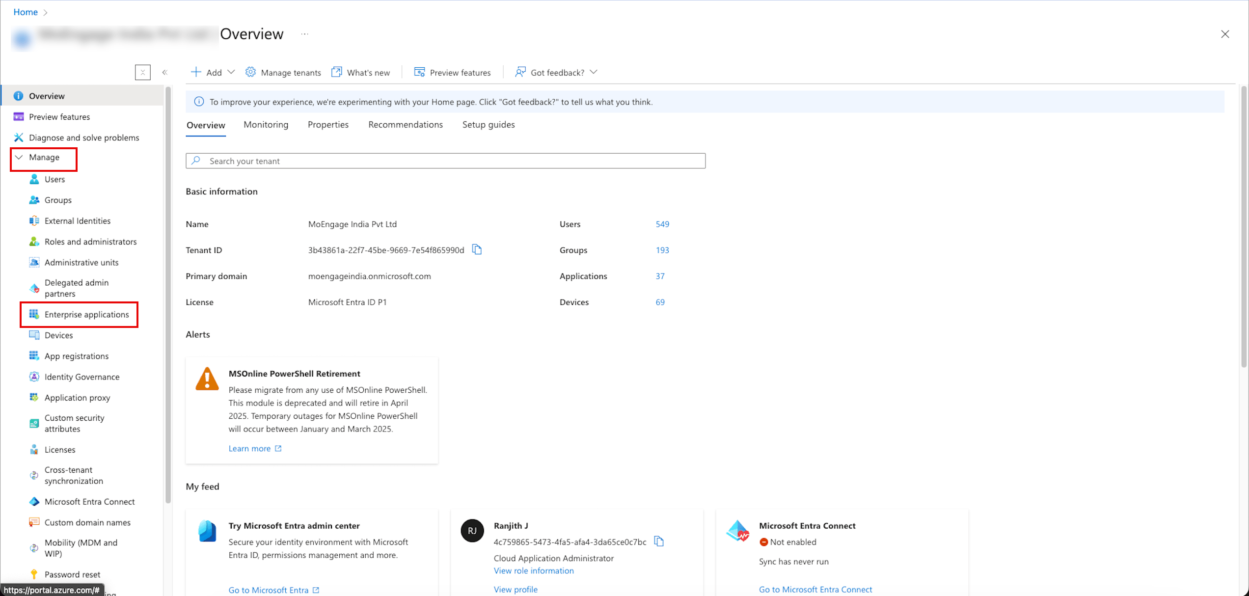 Microsoft Entra ID navigation menu with Enterprise applications