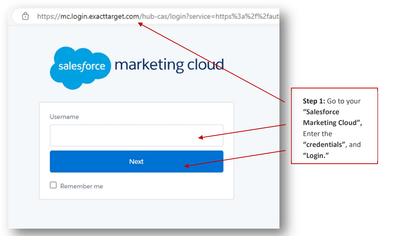 Salesforce Marketing Cloud login screen