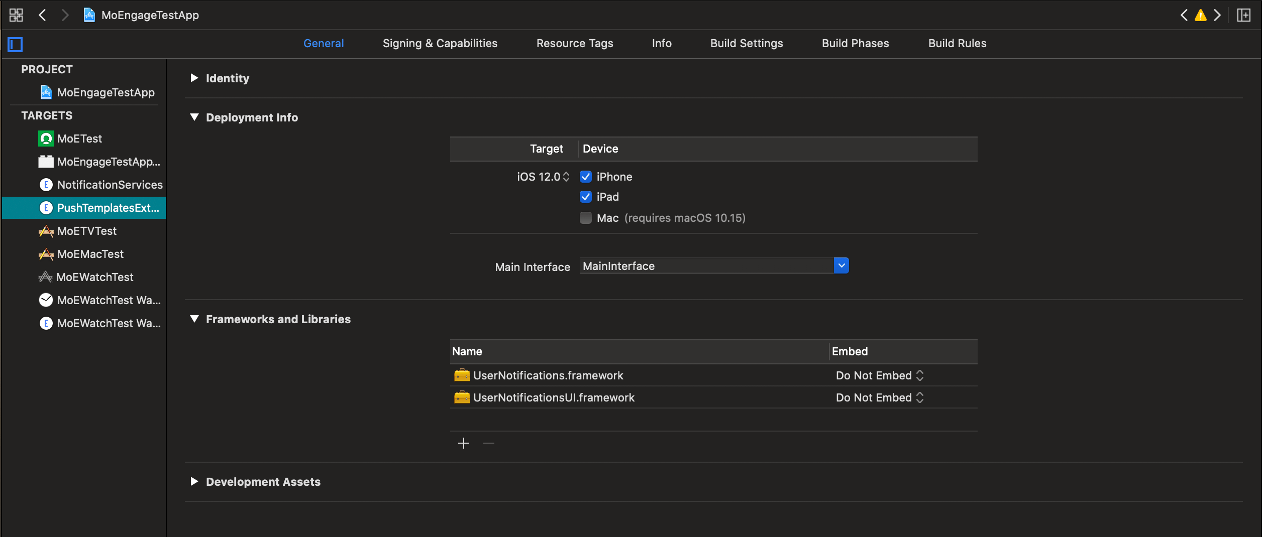 Adding UserNotifications.framework and UserNotificationsUI.framework to the Content Extension target in Xcode