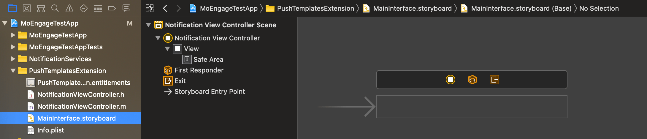 MainInterface.storyboard with the default label removed and the view background set to clear color