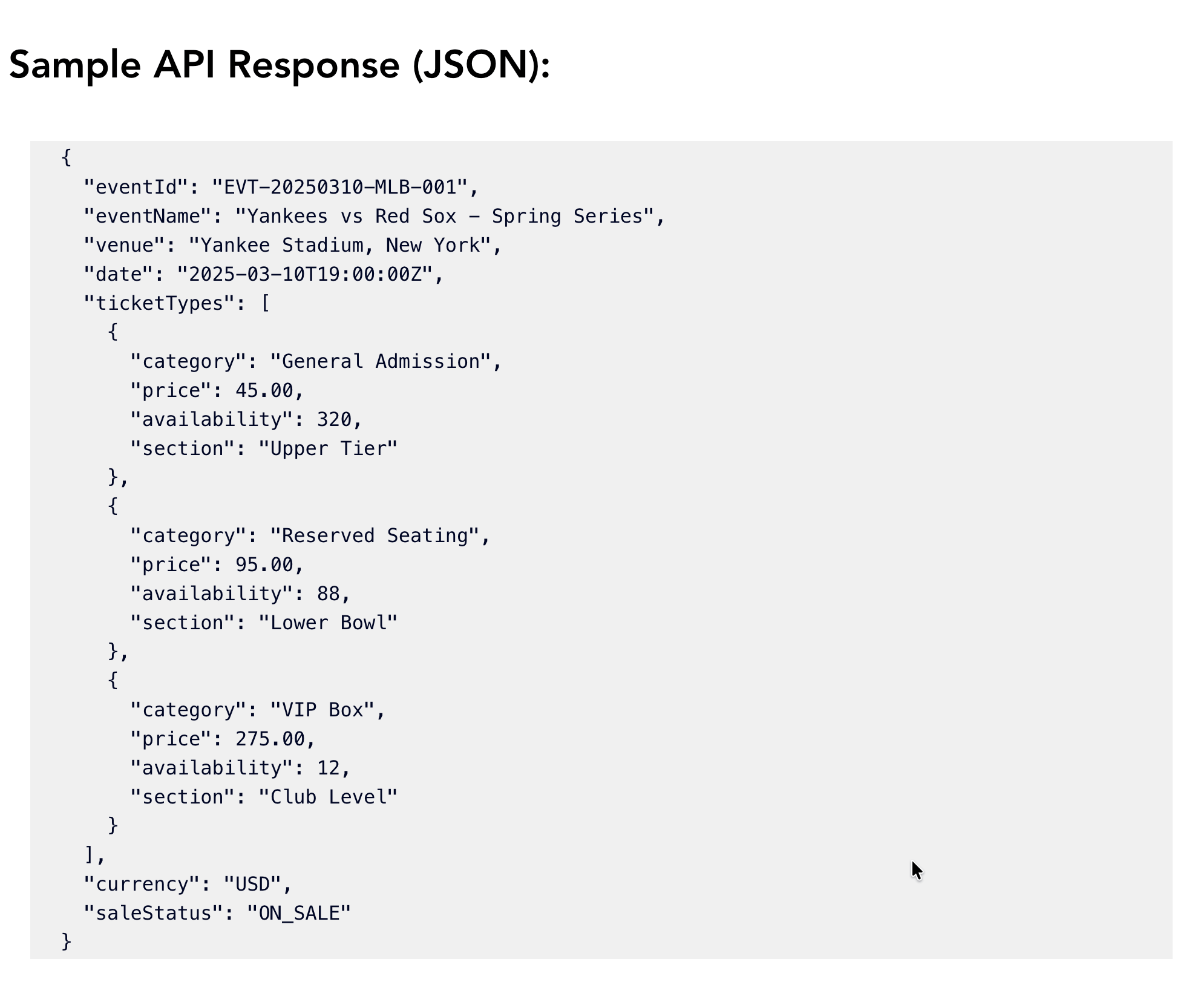 Ticketek Content API response fields referenced in a campaign template