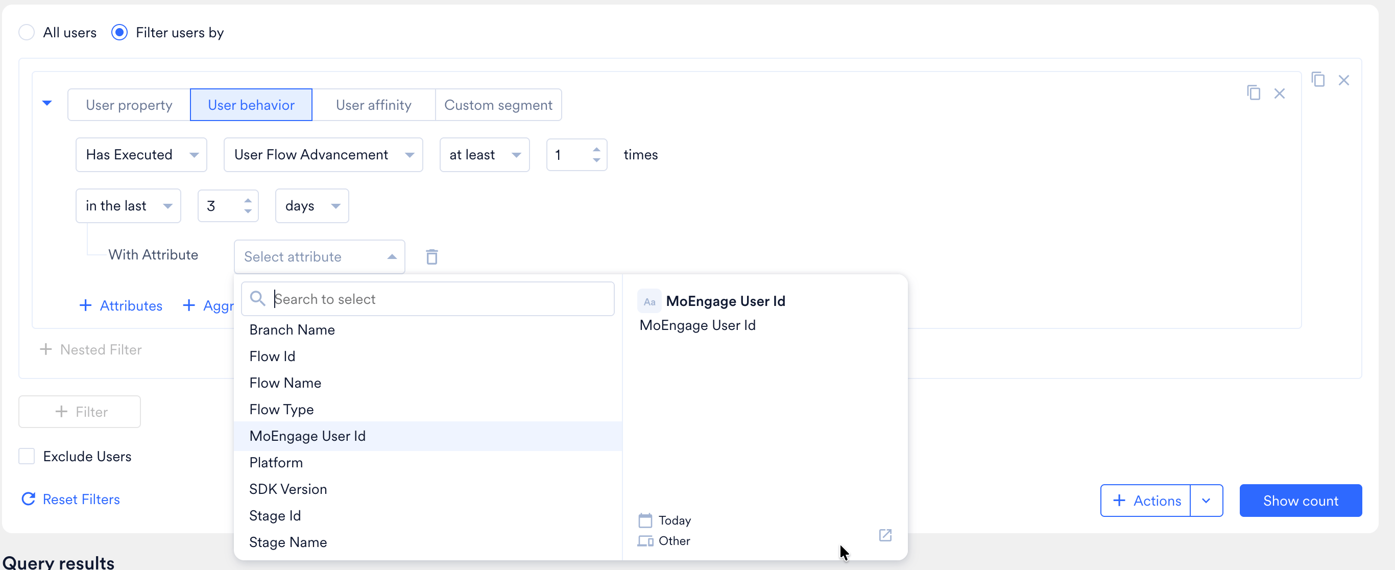 User Flow Advancement event in segmentation