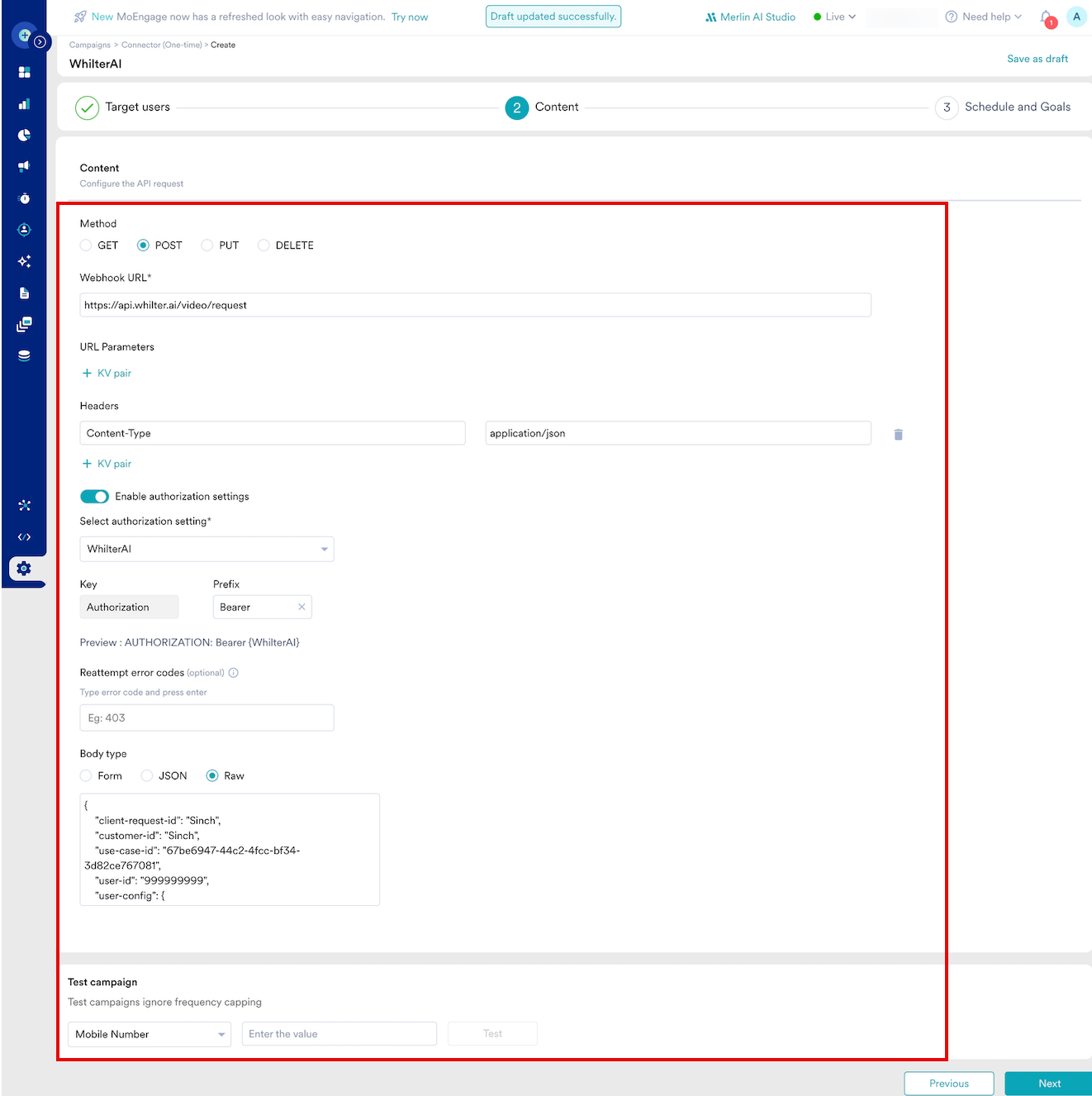 JSON Body Payload Configuration