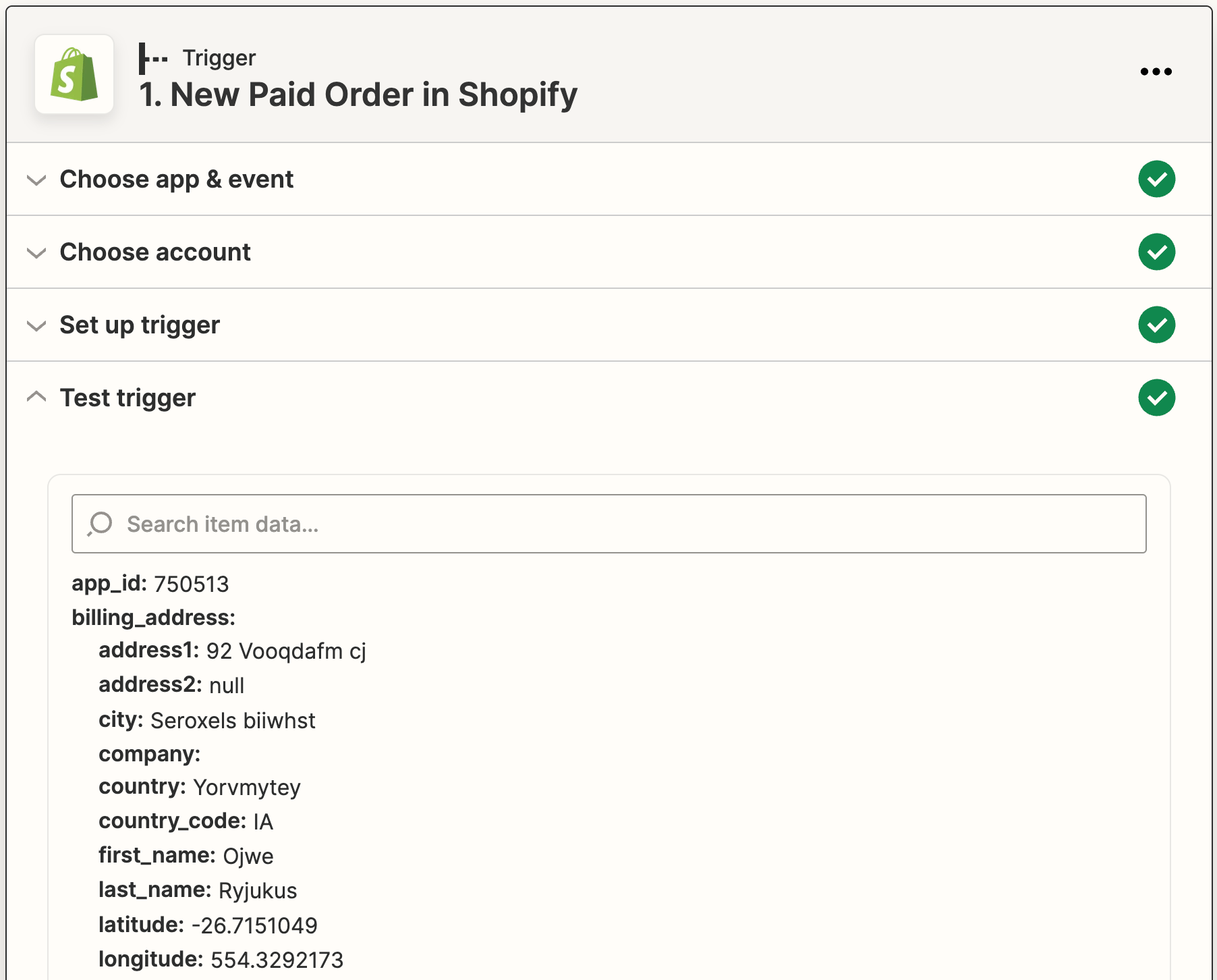Shopify trigger setup with New Paid Order event