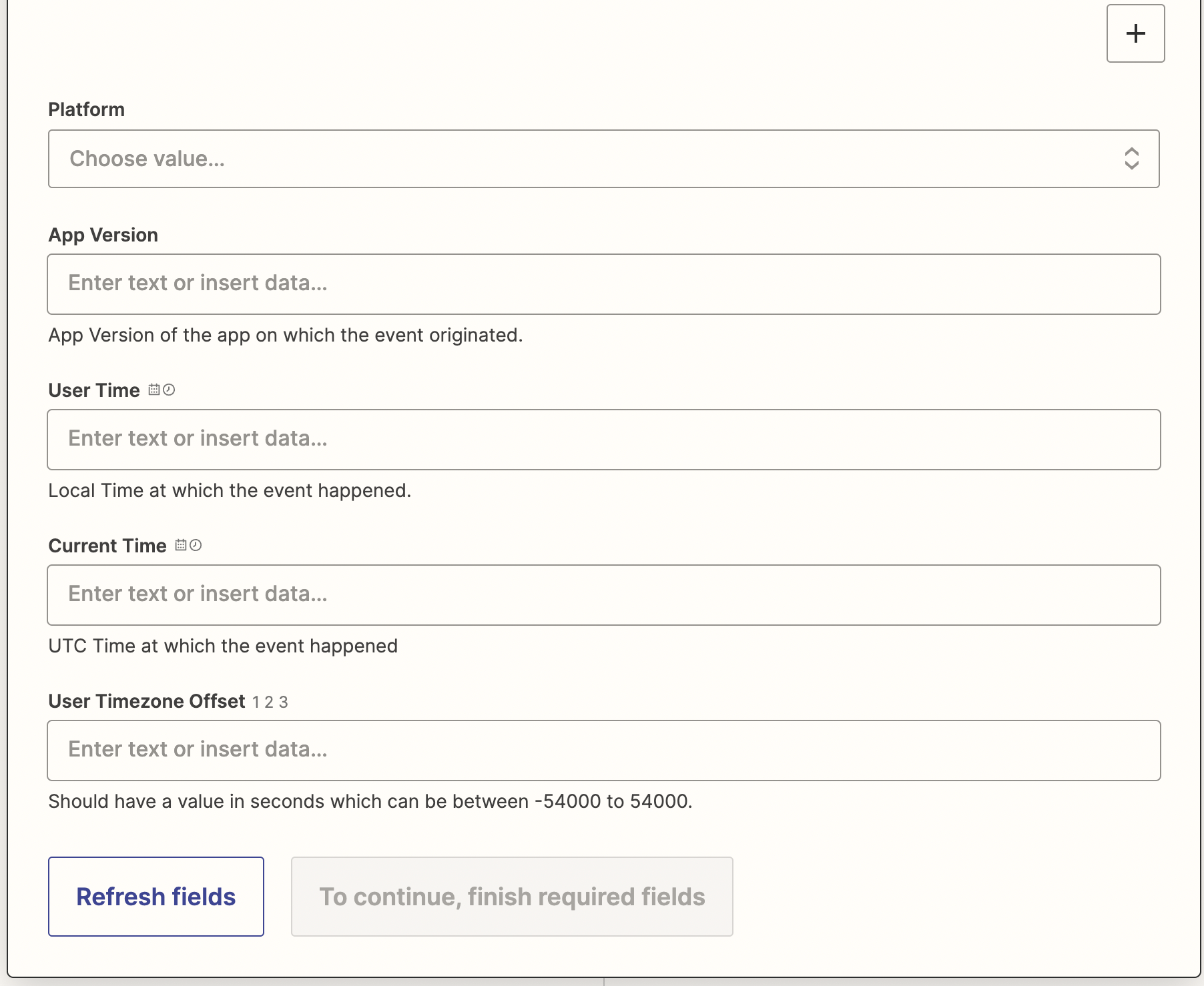 Continuation of Import User Event setup with event attributes