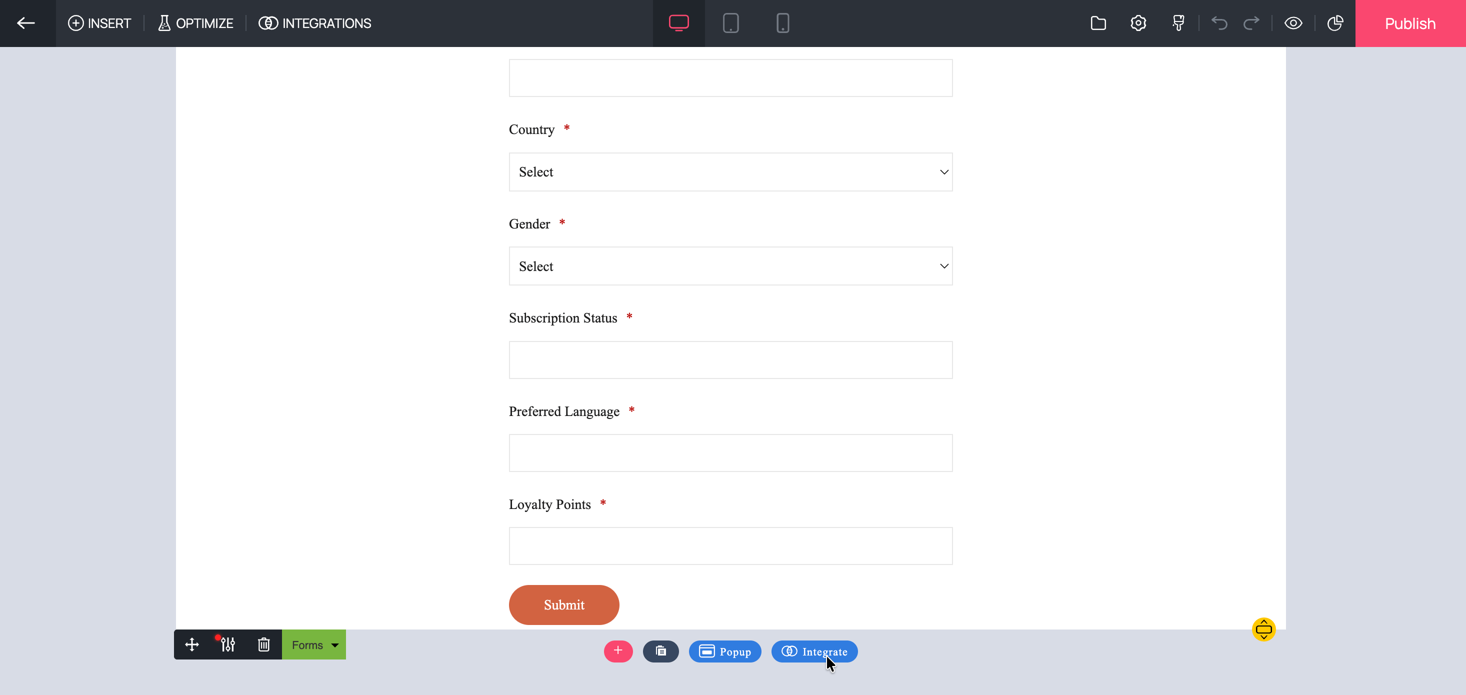 Zoho Landing form-field mapping screen with fields mapped to MoEngage attributes