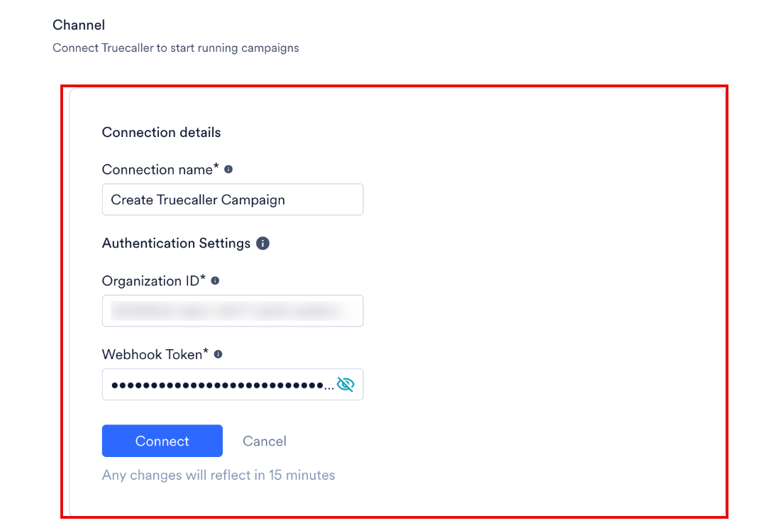 Truecaller connection details and Connect button