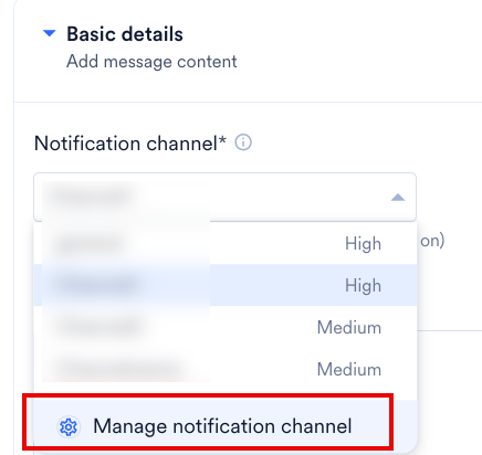 Notification Channel drop-down menu in the Android push composer
