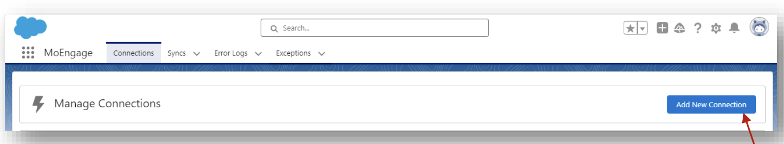 MoEngage Connections tab with the Add New Connection button