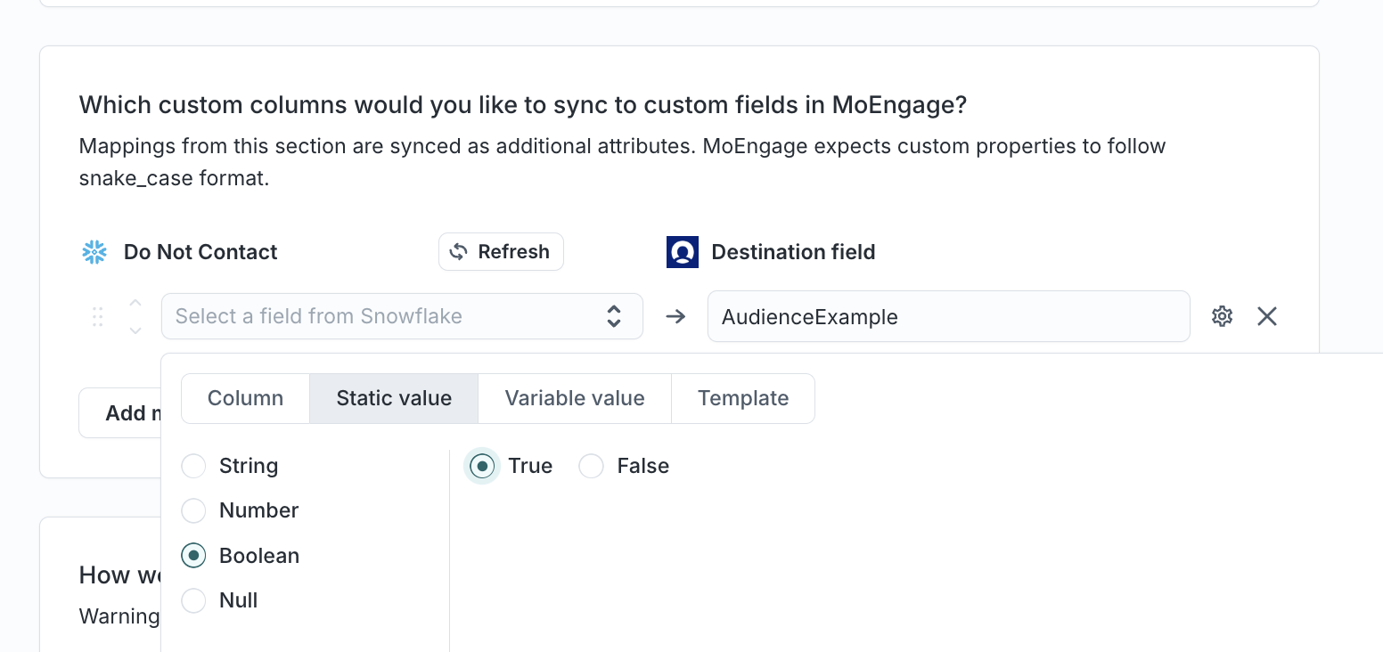 Hightouch custom field mapping for audience sync