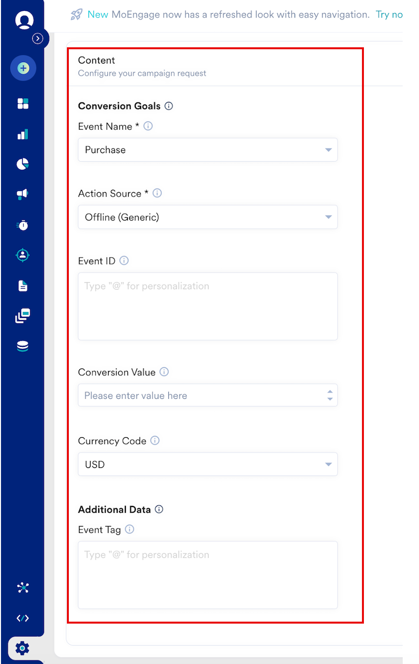 Event Tag No A custom label to sub-categorize the offline event (for example, 'flagship-store')