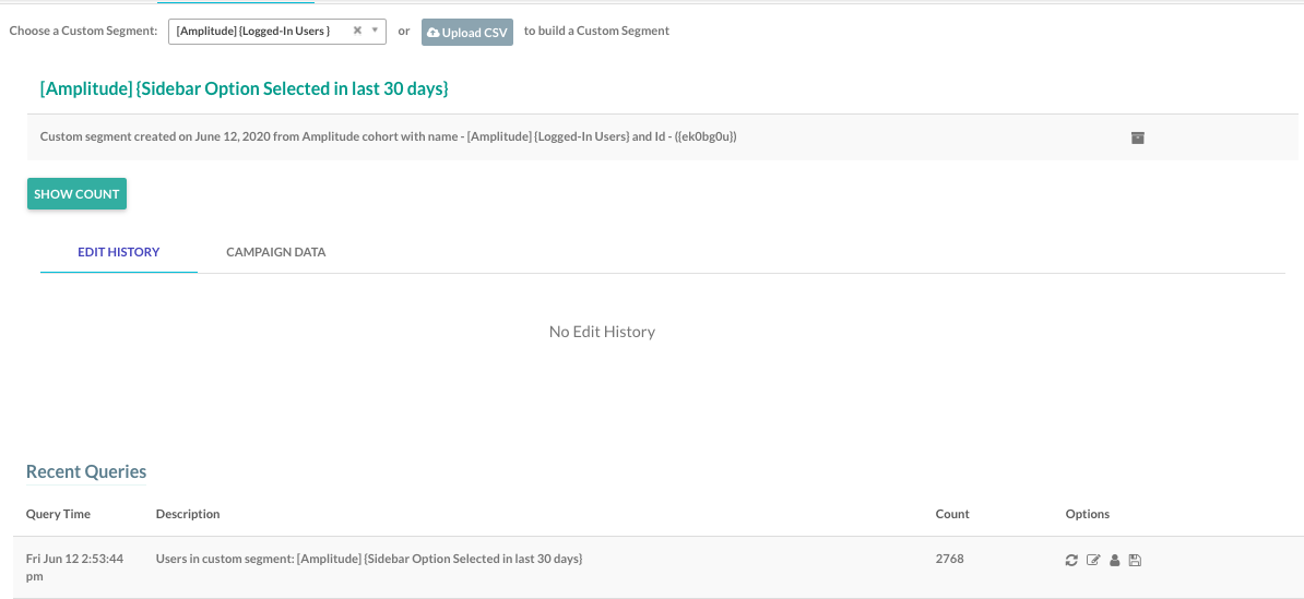 Amplitude cohort appearing as a custom segment in MoEngage