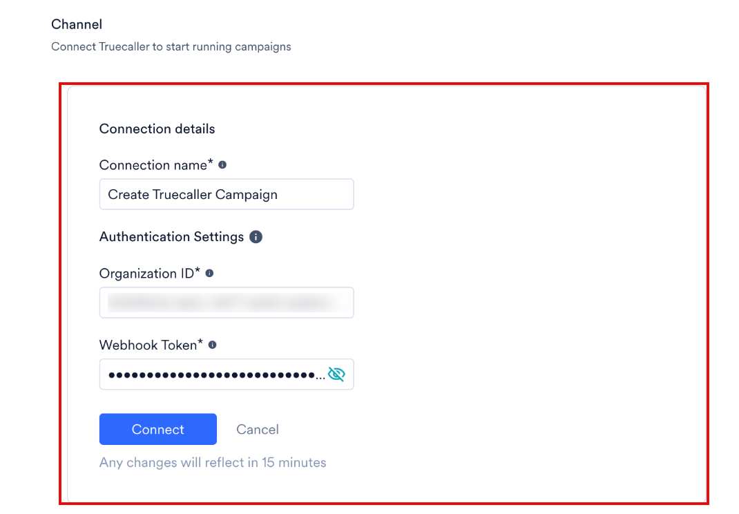 Truecaller connection details and Connect button