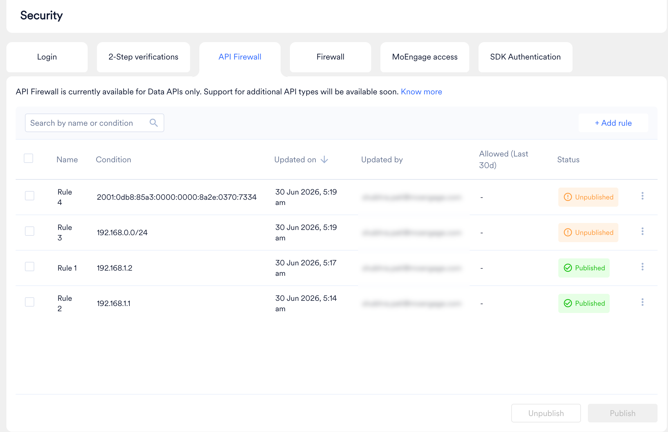 API Firewall Rule Details