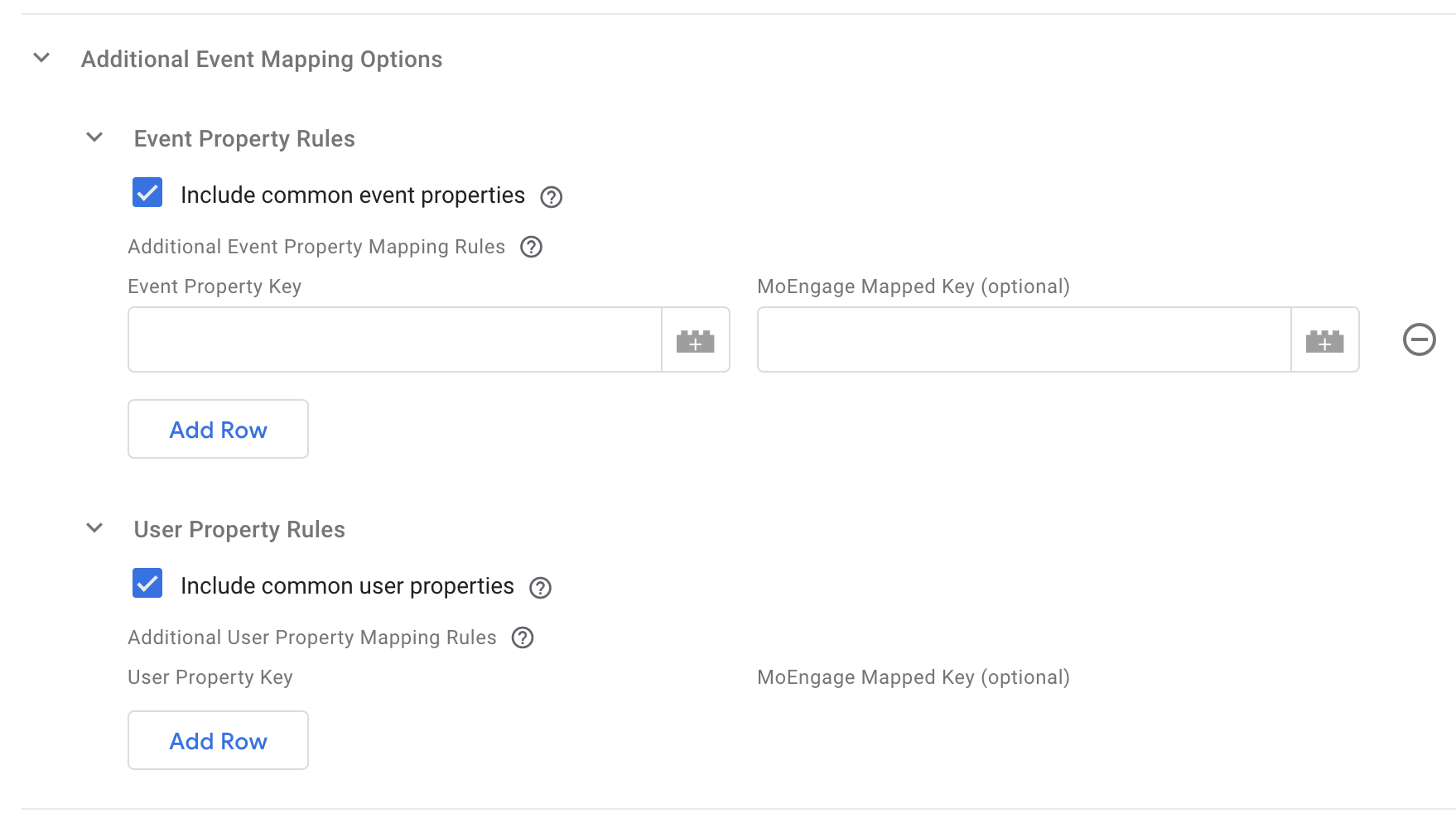 Additional Event Mapping Options section in the MoEngage Tag