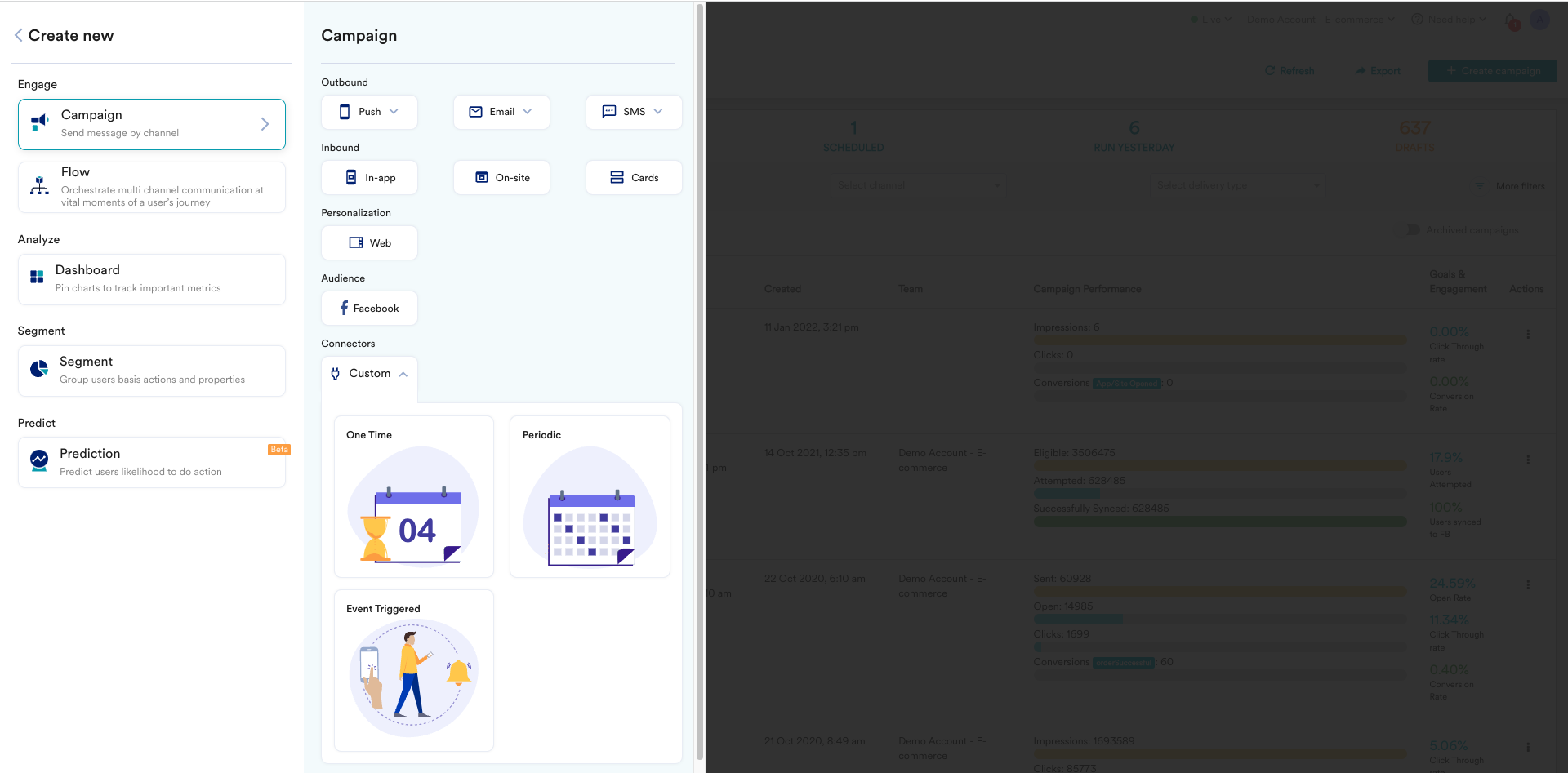 Create New Campaign option from the left navigation