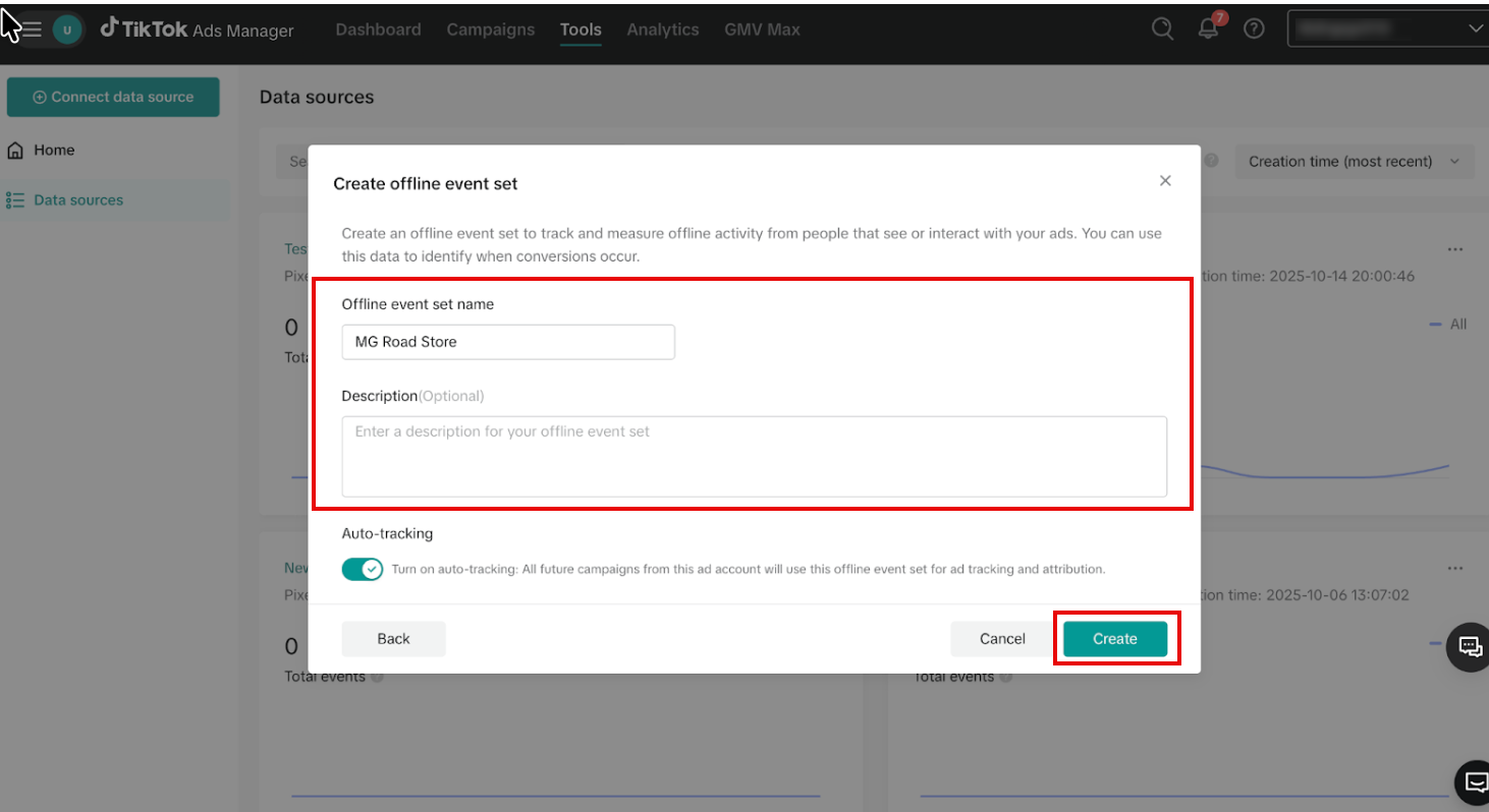 In the Create offline event set dialog box, enter the following details