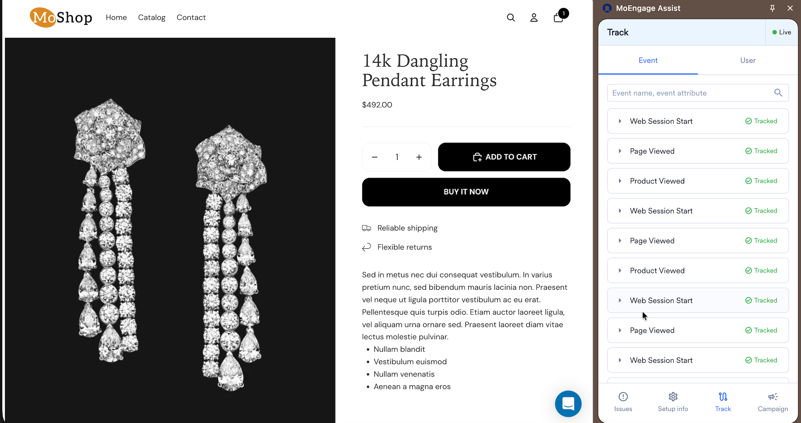 Product Viewed event tracked in MoEngage Assist event stream