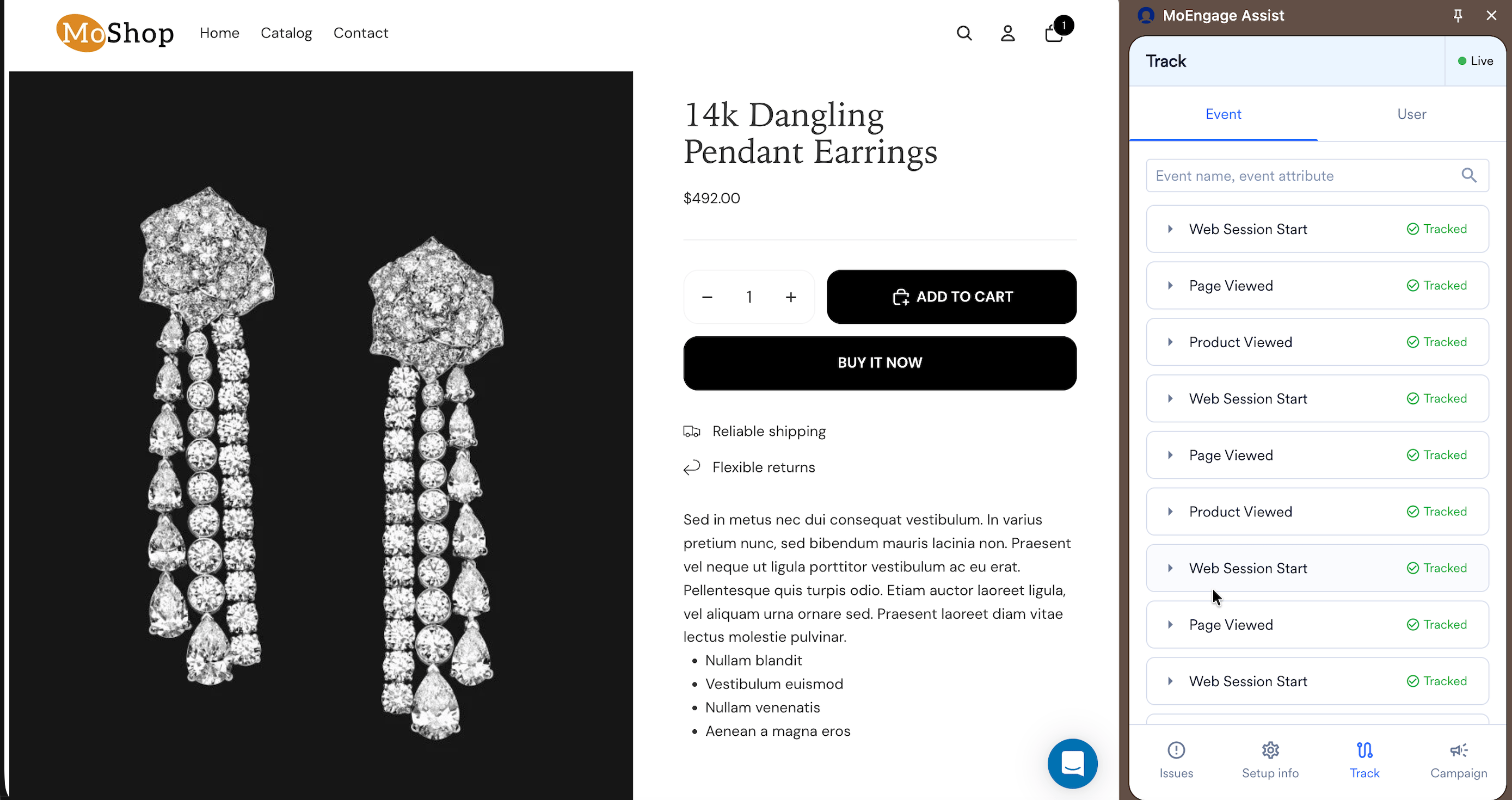 Product Viewed event tracked in MoEngage Assist event stream