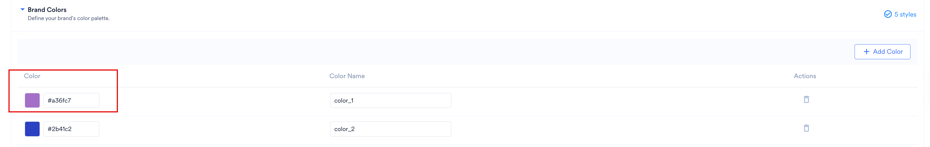 Hex code entry