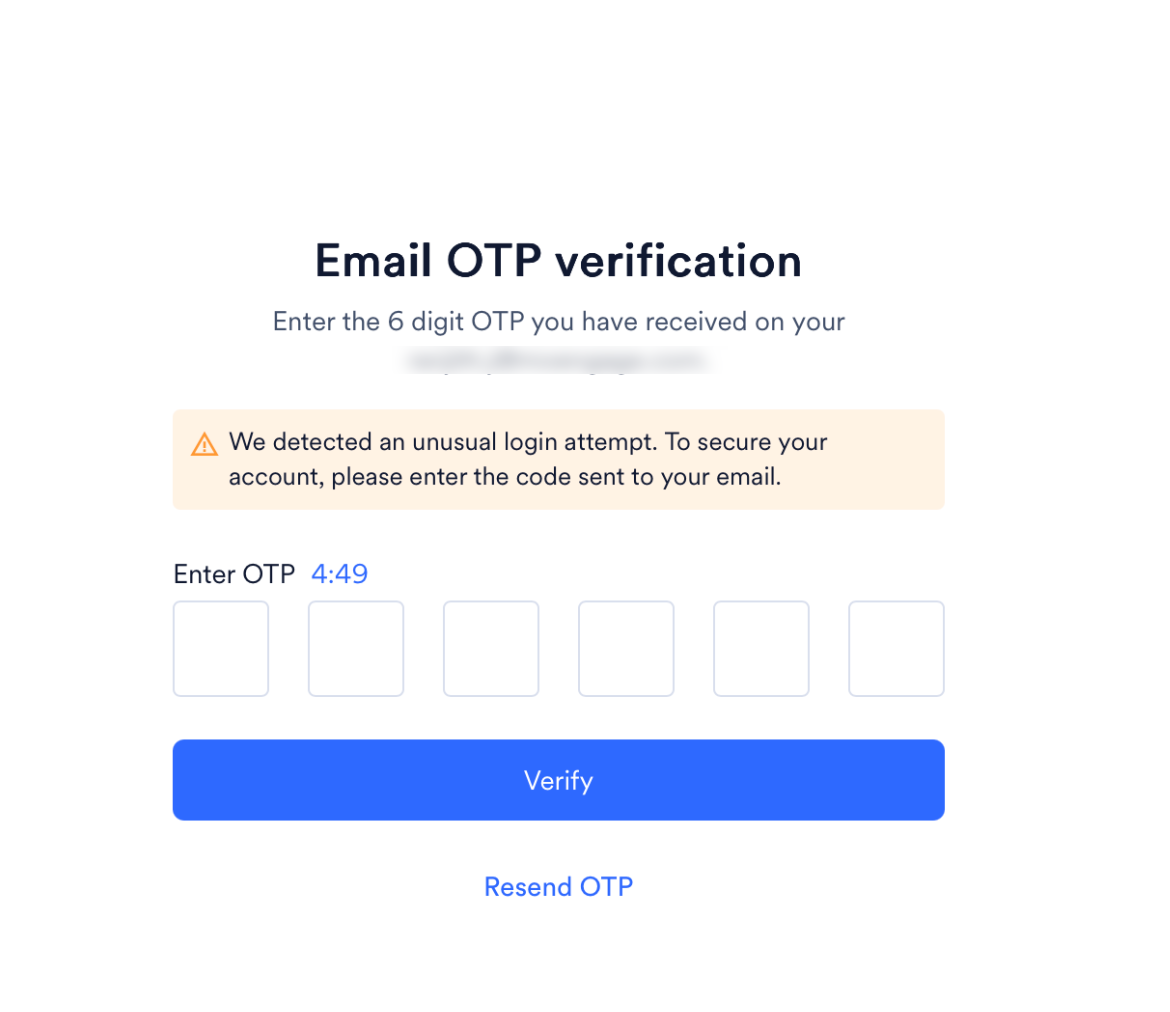 Email OTP verification code entry screen