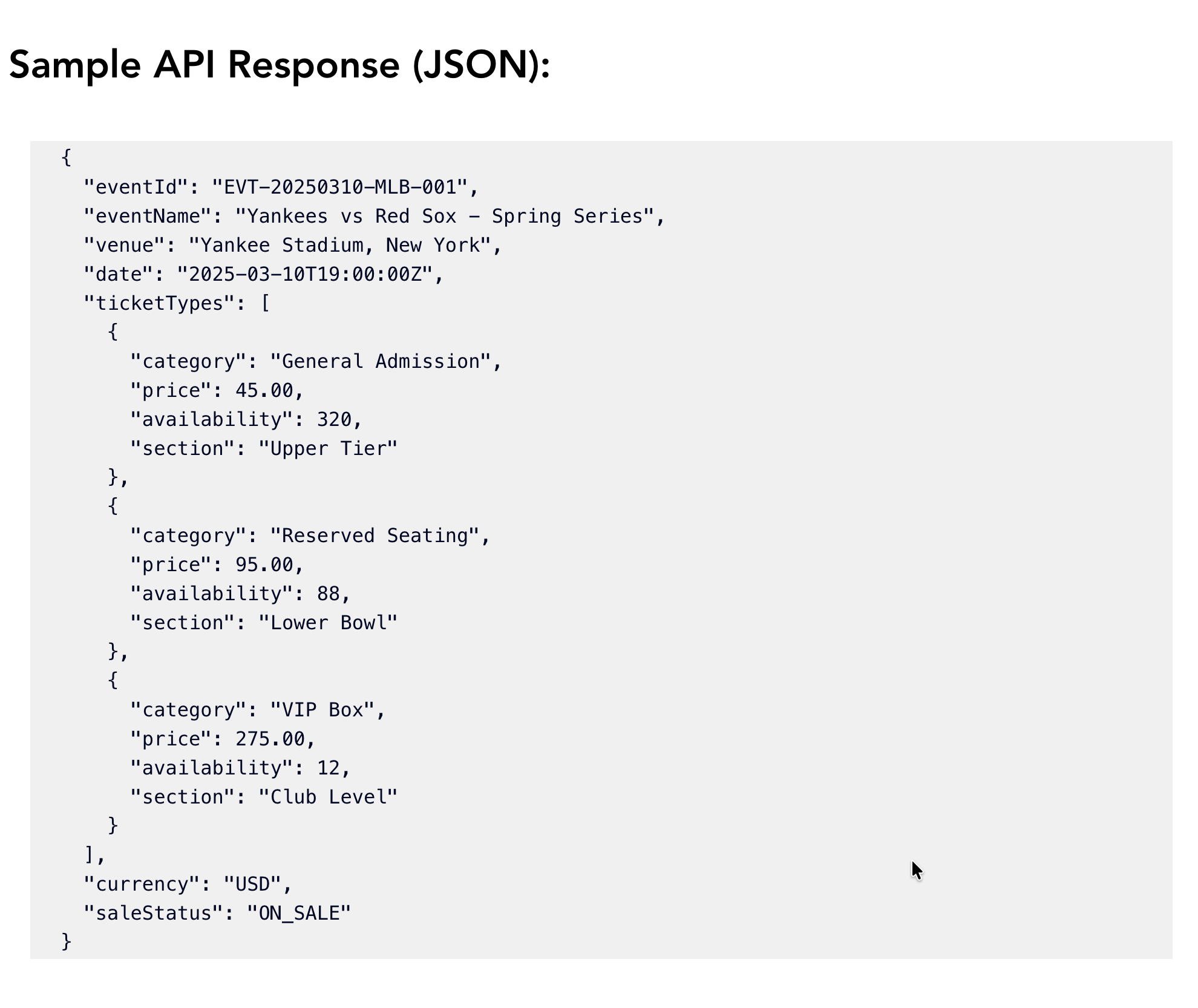 Ticketek Content API response fields referenced in a campaign template