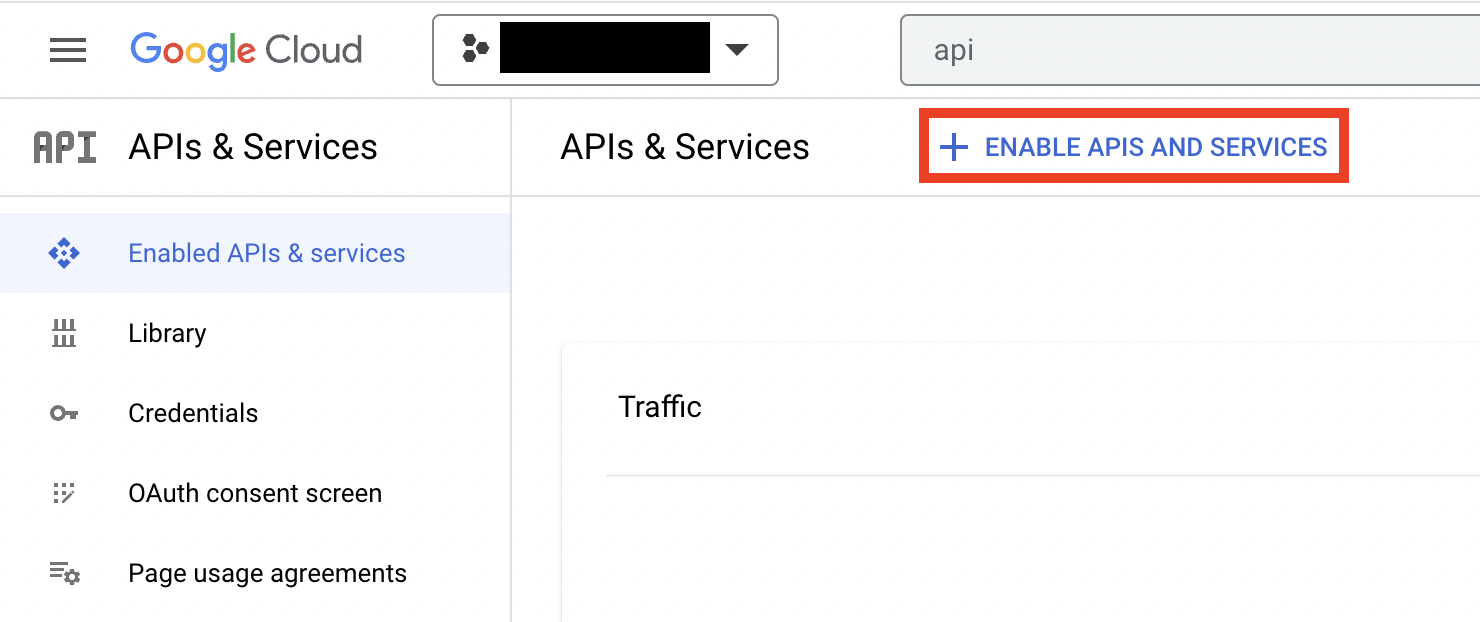 Enable APIs and Services option in GCP console