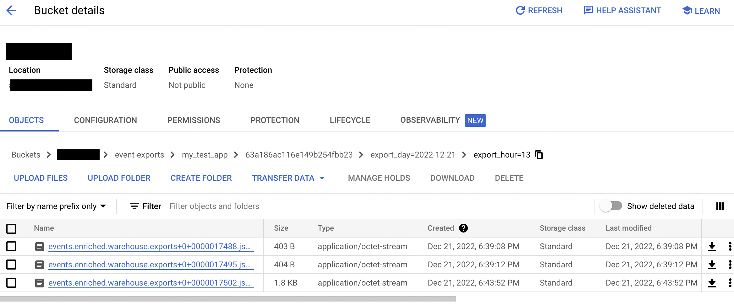 Verifying that exported files are present in the GCS bucket
