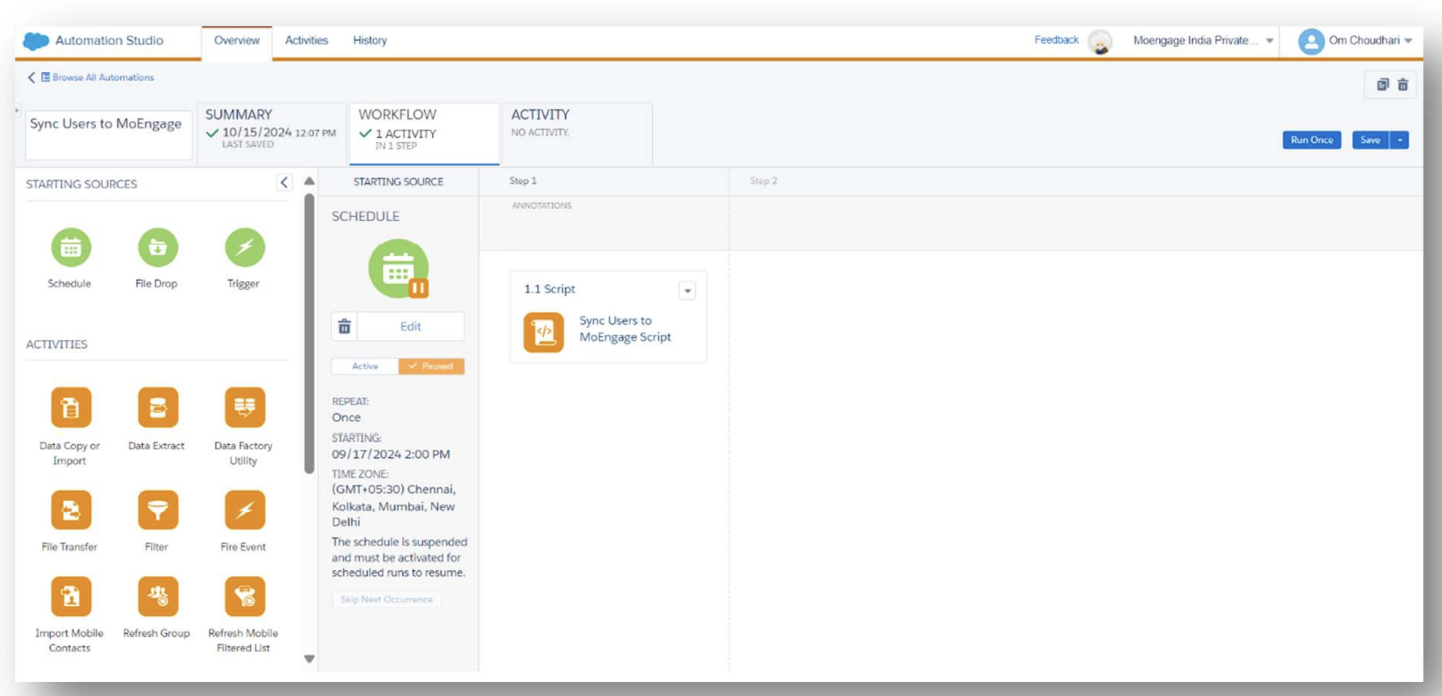 User Sync Automation configuration with daily schedule