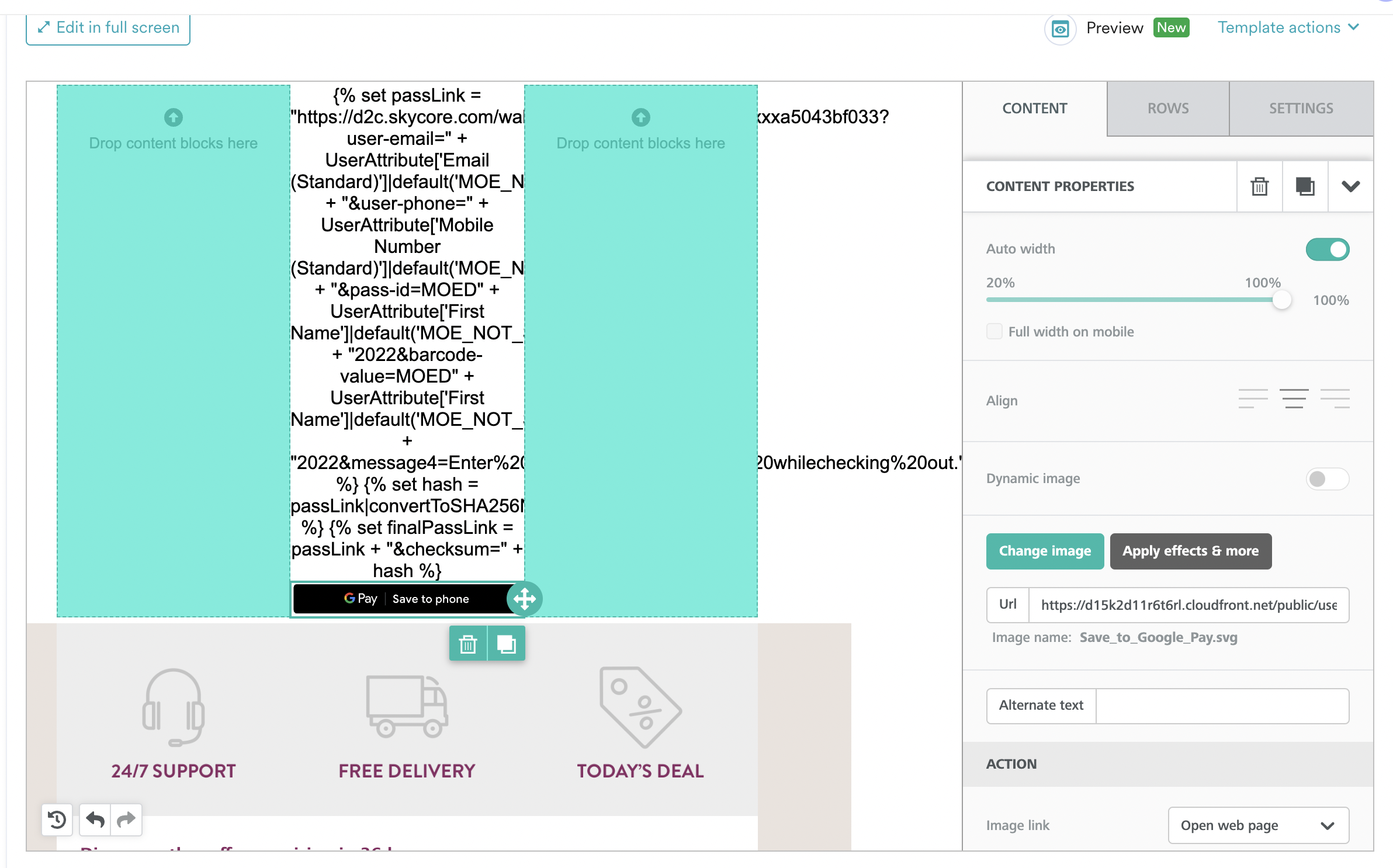 Save Pass button preview in the template