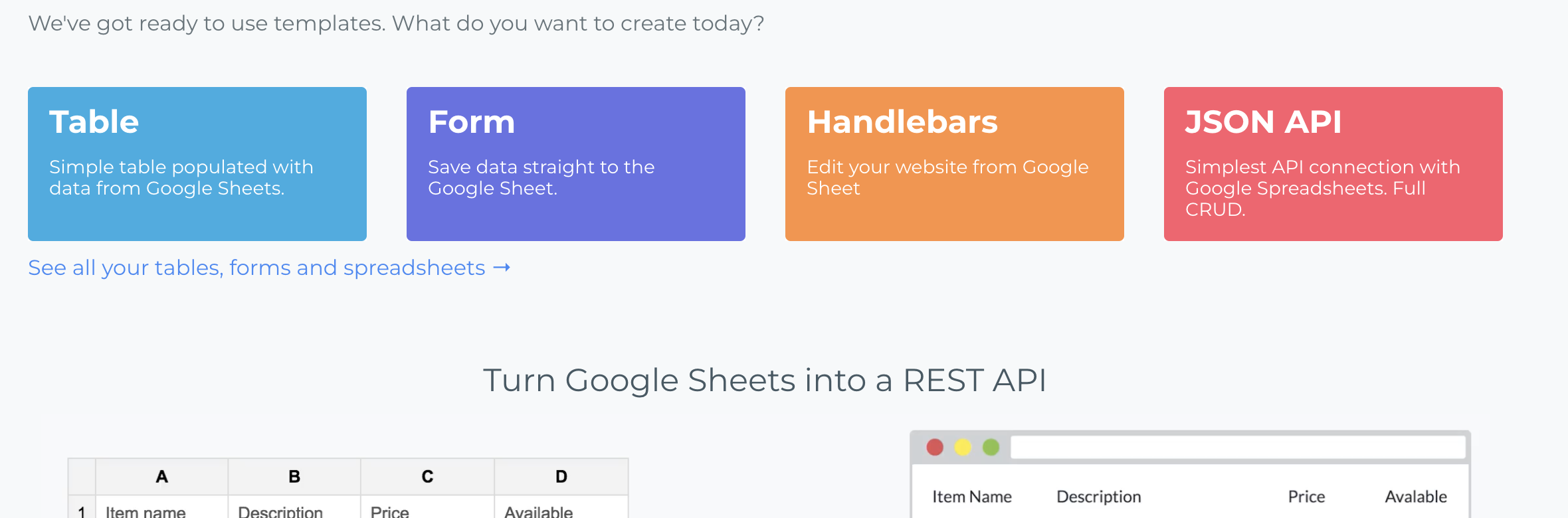 JSON API option on the Sheetsu dashboard