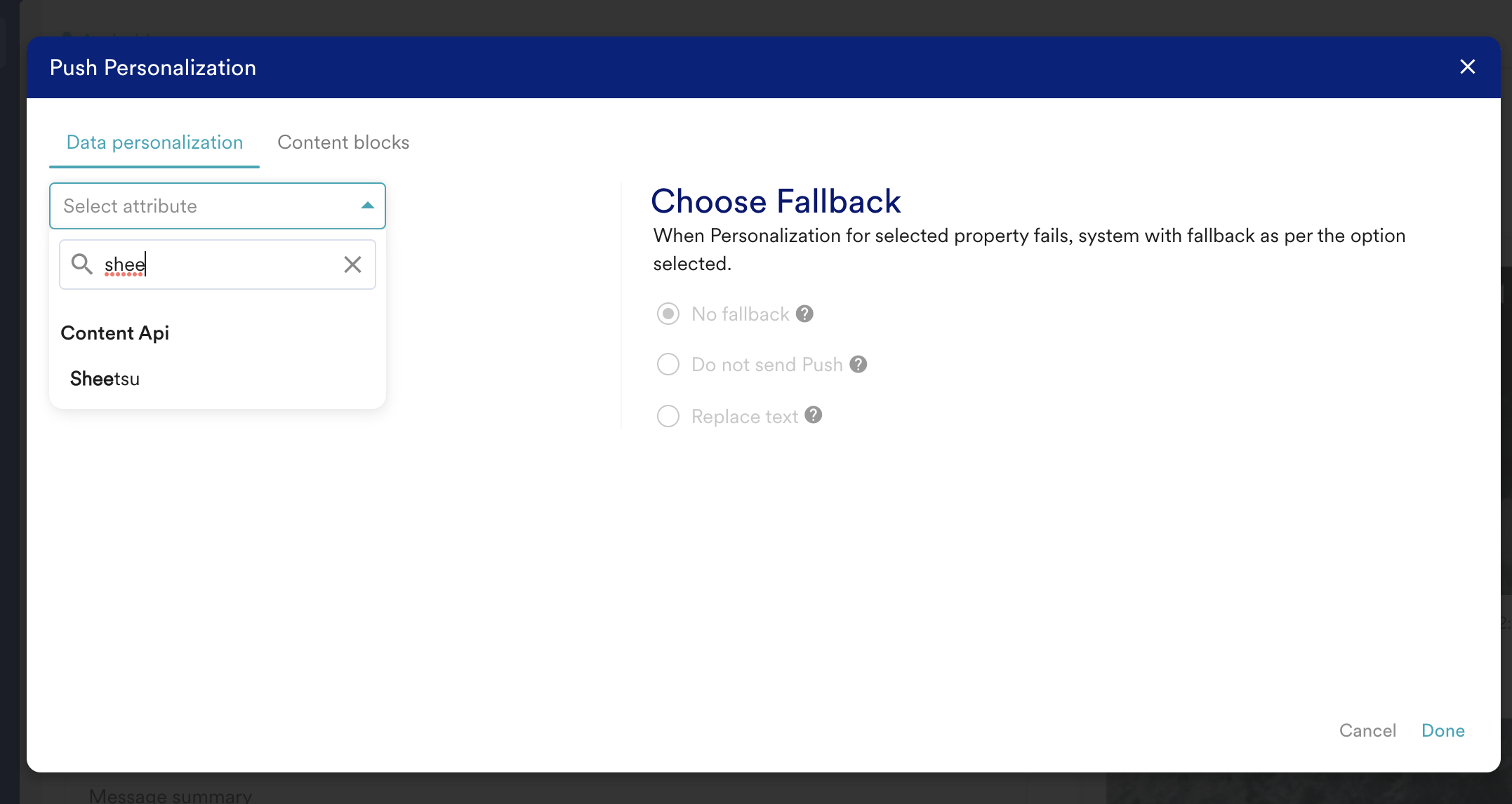 Selecting the Sheetsu Content API while creating a campaign