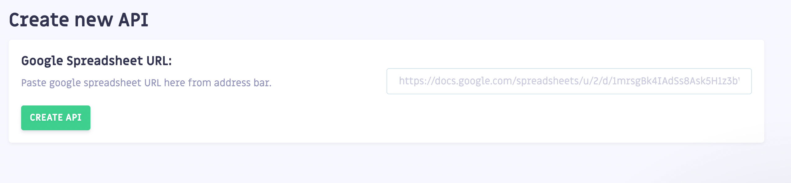 Adding a spreadsheet URL in Sheetdb
