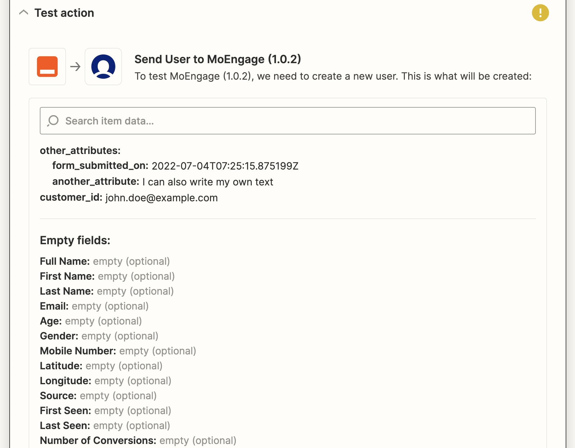 Test setup screens for Create or Update User action