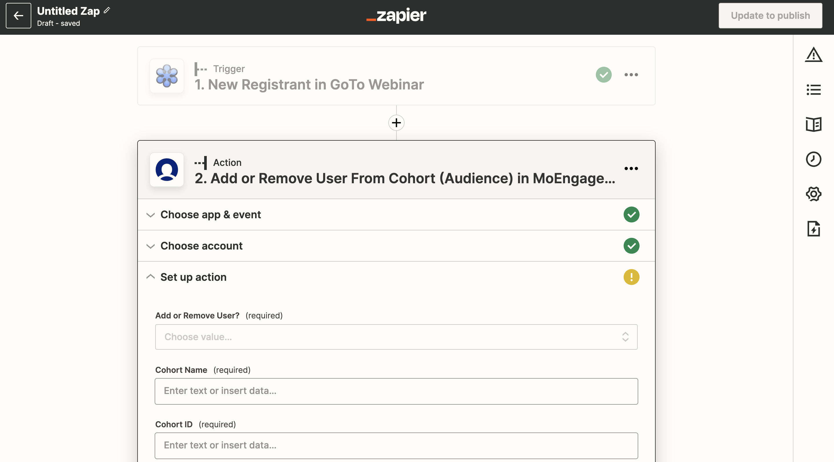 Add or Remove User from Cohort action event selected