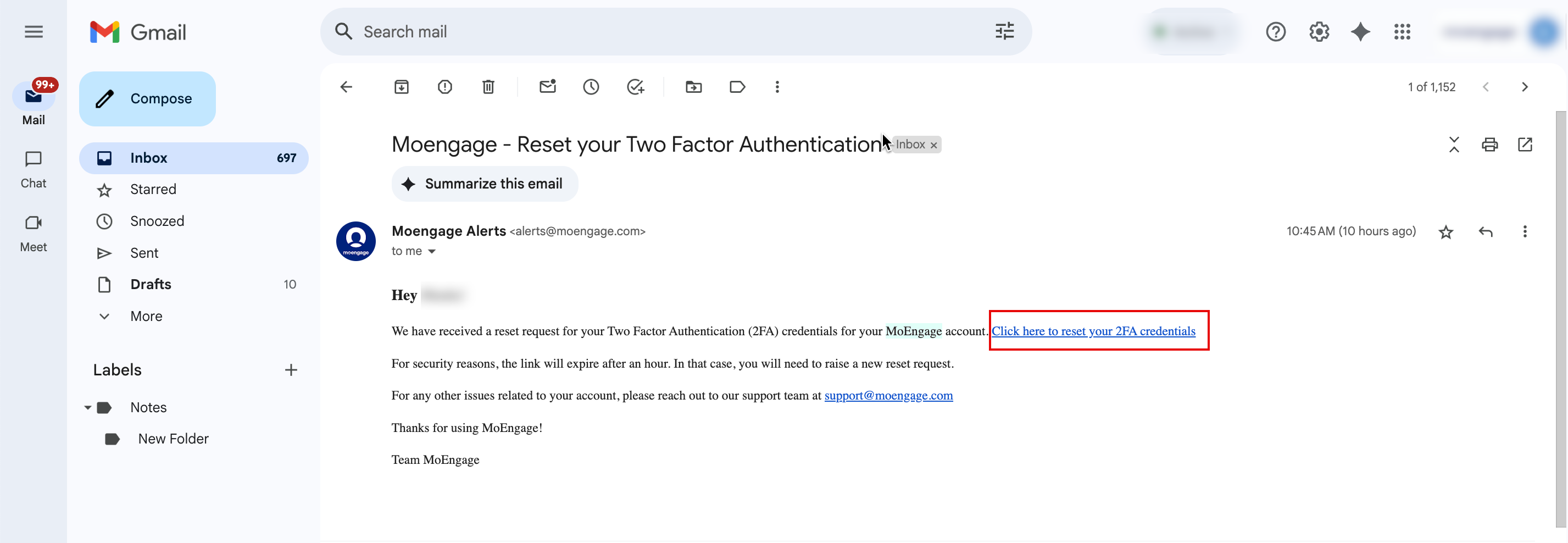 Reset email