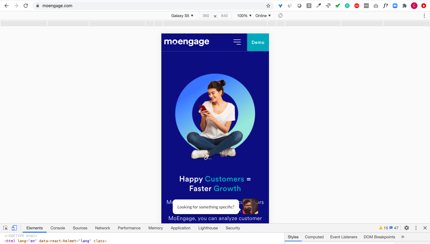 Screenshot showing how to switch to mobile view in Chrome developer tools.
