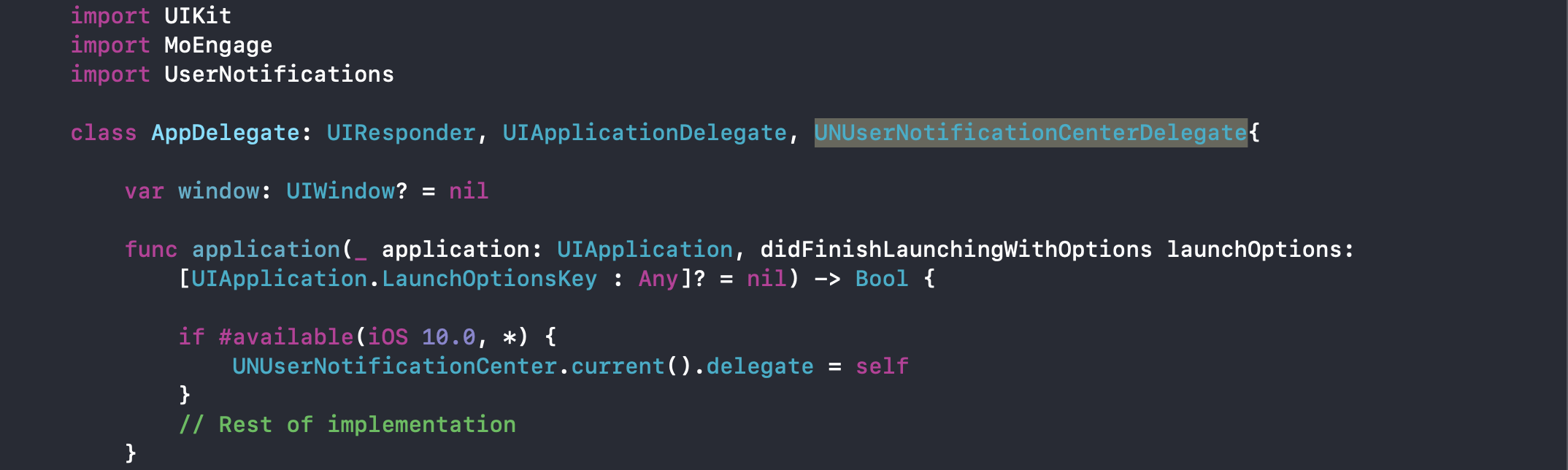Setting the UNUserNotificationCenter delegate in the AppDelegate