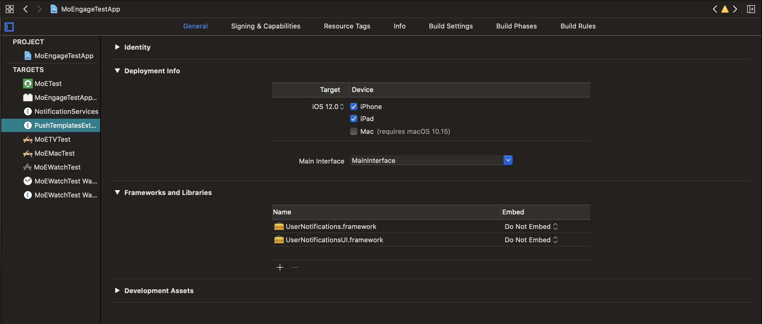 Adding UserNotifications.framework and UserNotificationsUI.framework to the Content Extension target in Xcode