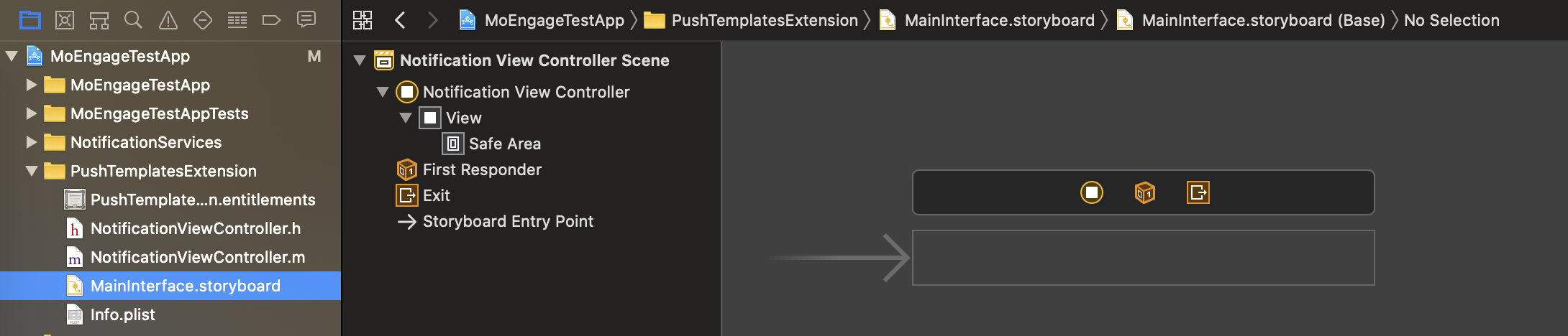 MainInterface.storyboard with the default label removed and the view background set to clear color