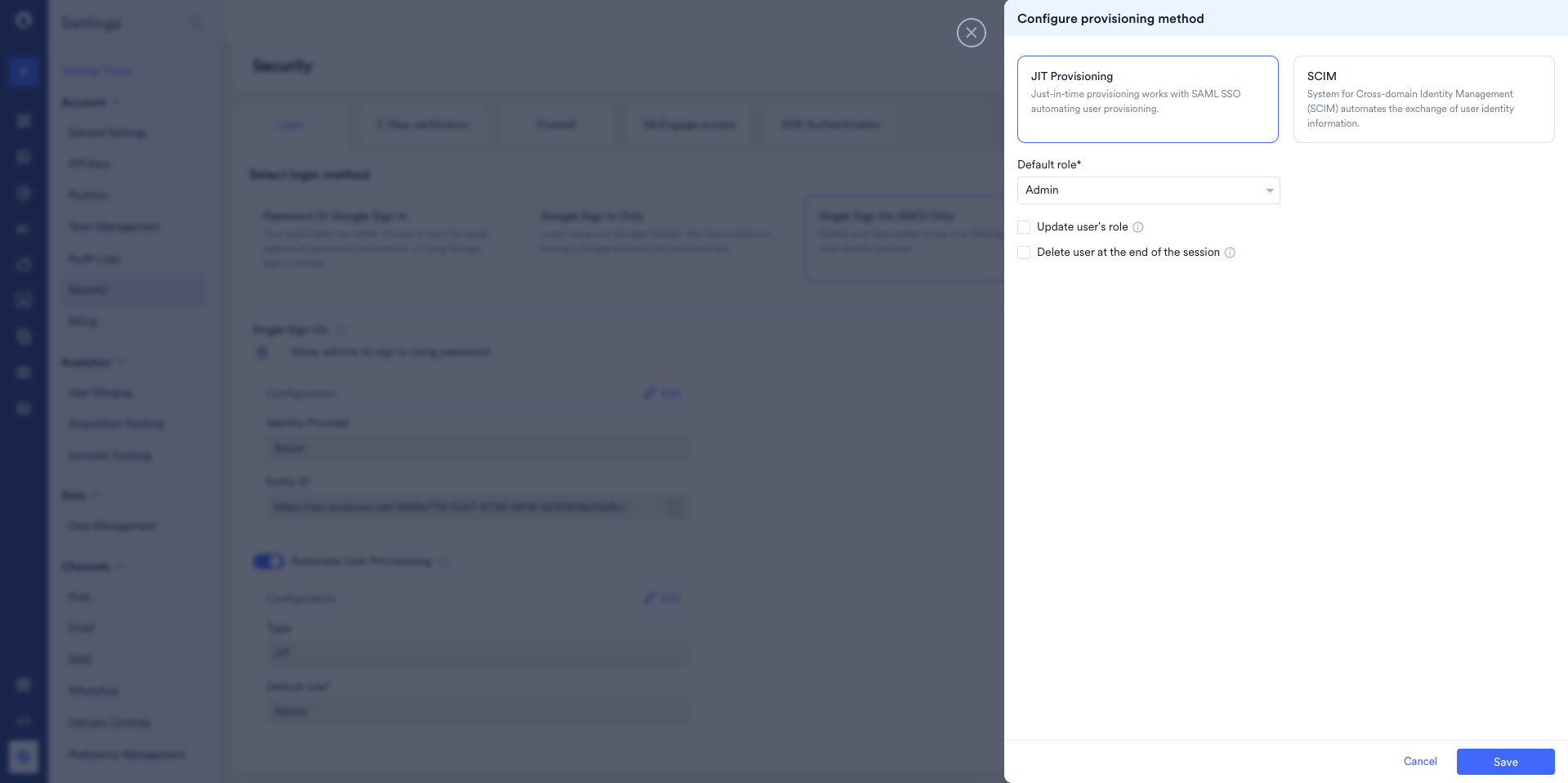 Configure provisioning method dialog with the Save button