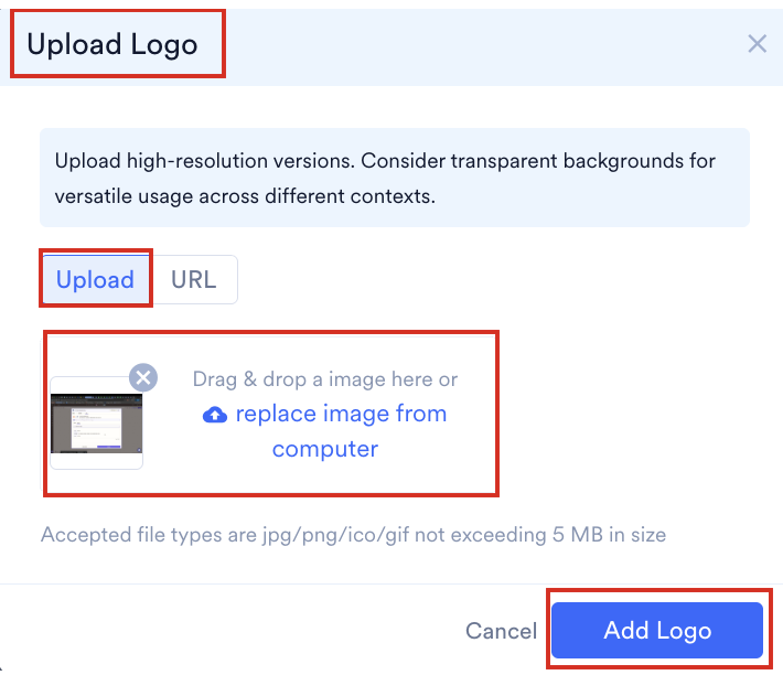 Logo upload