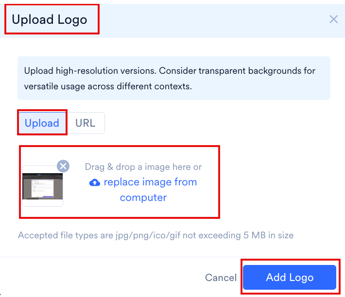 Logo upload