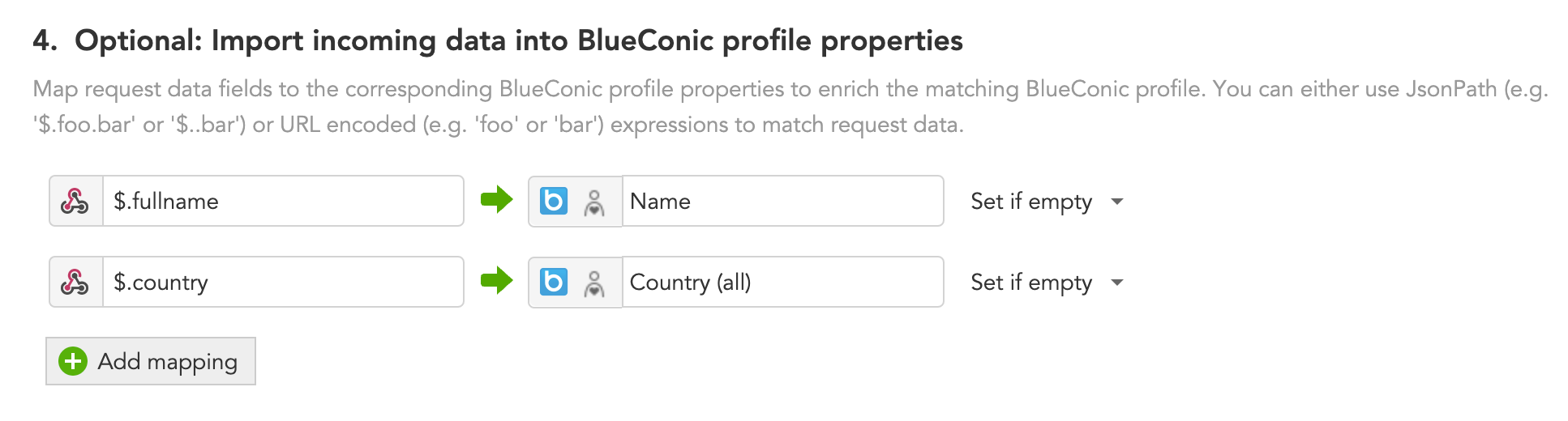 Incoming webhook request mapping in BlueConic
