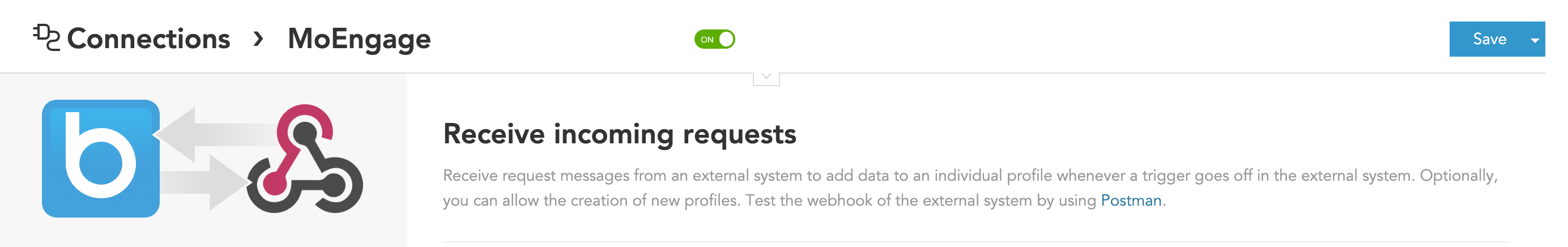 BlueConic connection enabled with goals selected
